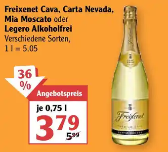 Globus Freixenet Cava, Carta Nevada. Mia Moscato oder Legero Alkoholfrei 0,75L Angebot