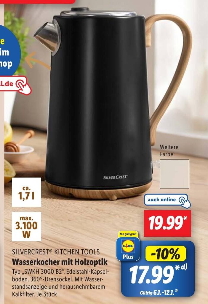 SILVERCREST KITCHEN TOOLS Wasserkocher mit Holzoptik Angebot bei Lidl