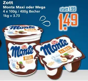 Klaas und Kock Zott Monte Maxi oder Mega 4x100g/400g Becher Angebot