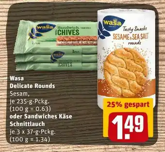 REWE Wasa delicate rounds oder sandwiches käse schnittlauch Angebot