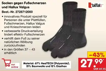 Netto Marken-Discount talflat Socken gegen Fußschmerzen und Hallux Valgus Angebot
