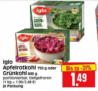 Edeka Herkules Iglo Apfelrotkohl 750g oder Grünkohl 600g Angebot