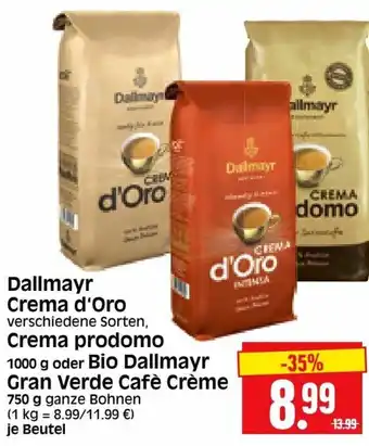 Edeka Herkules Dallmayr Crema d'Oro, Crema prodomo 1000g oder Bio Dallmayr Gran Verde Cafè Crème 750g Angebot