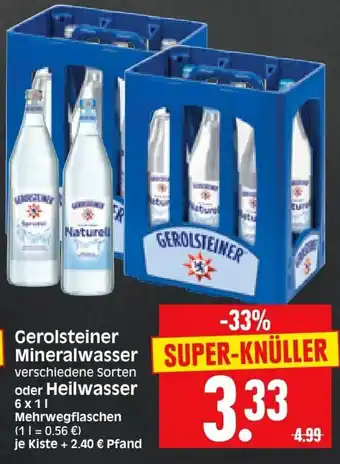 Edeka Herkules Gerolsteiner Mineralwasser oder Heilwasser 6x1L Angebot