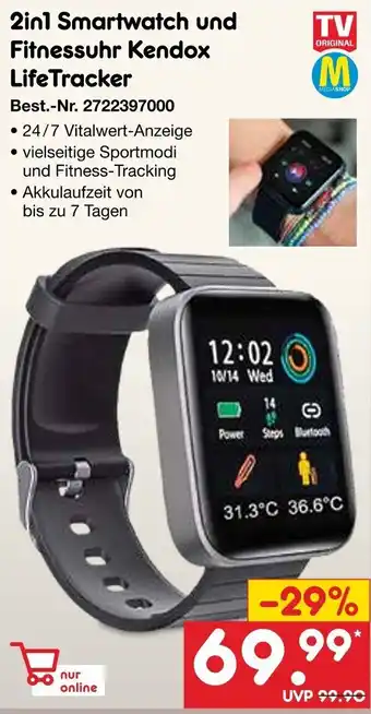 Netto Marken-Discount 2in1 Smartwatch und Fitnessuhr Kendox Life Tracker Angebot