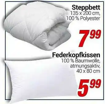 CENTERSHOP Steppbett, Federkopfkissen Angebot