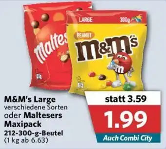 Combi M&M's Large oder Maltesers Maxipack 212-300g Beutel Angebot