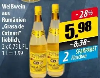 Mix Markt Weißwein aus Rumänien Grasa de Cotnari lieblich 2x0,75L Angebot