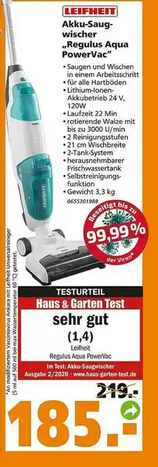 Globus Baumarkt Leifheit Akku-saugwischer „regulus Aqua Powervac“ Angebot