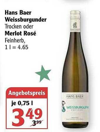 Globus Hans Bauer Weissburgunder Oder Merlot Rosé Angebot