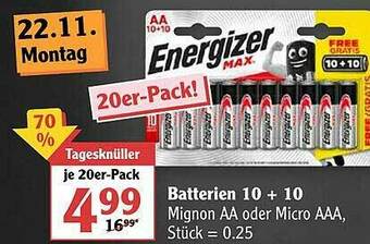 Globus Energizer Batterien 10+10 Angebot