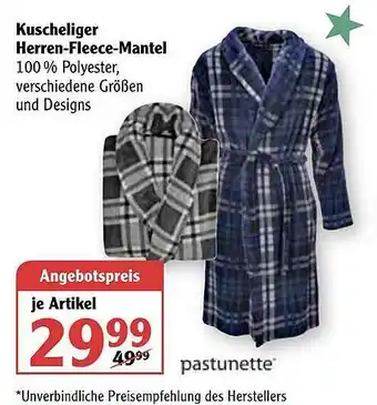 Globus Kuscheliger Herren-fleece-mantel Pastunette Angebot