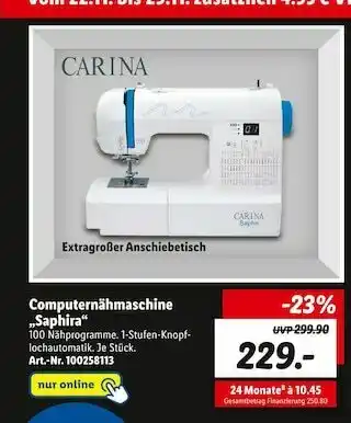 Lidl Carina computernähmaschine „saphira“ Angebot