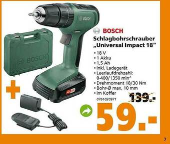 Globus Baumarkt Bosch Schlagbohrschrauber „universal Impact 18“ Angebot