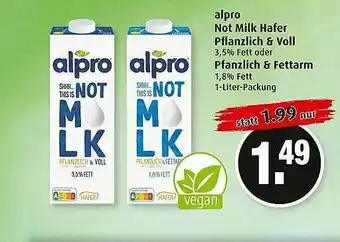 Markant Alpro Not Milk Hafer Pflanzlich & Voll Oder Pflanzlich & Fettarm Angebot