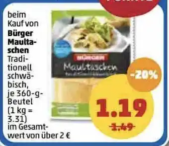 PENNY Bürger Maultaschen 360g Angebot