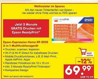 Netto Marken-Discount Epson Expression Home Xp-2105 3in1- Multifunktionsgerät Angebot