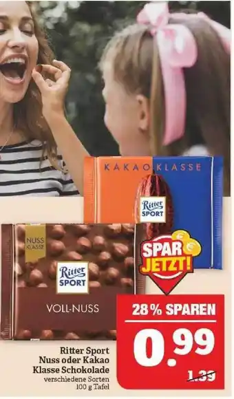 Marktkauf Ritter Sport Nuss oder Kakao Klasse Schokolade Angebot