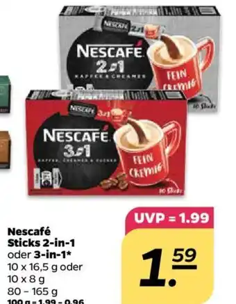 NETTO Nescafé Sticks 2 in 1 oder 3 in 1 10x16,5g oder 10x8g Angebot