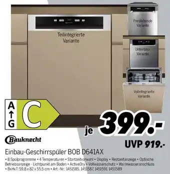 MEDIMAX Bauknecht Einbau-Geschirrspüler BOB D641AX Angebot
