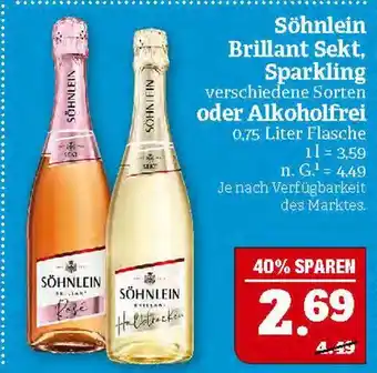 Marktkauf Söhnlein brillant sekt, sparkling oder alkoholfrei Angebot