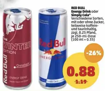 PENNY Red Bull Energy Drink oder Simpy Cola 250ml Angebot