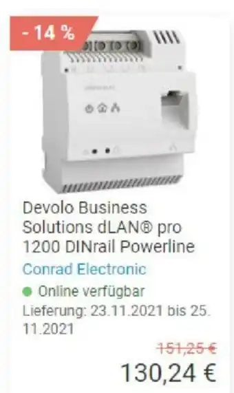 Conrad Devolo Business Solutions dLAN pro 1200 DINrail Powerline Angebot