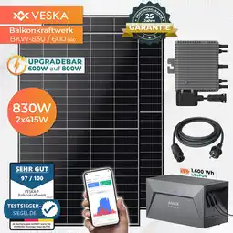 Netto Marken-Discount VESKA Balkonkraftwerk 830W/600 mit Upgradefunktion auf 800W und 1,6 kWh Batteriespeicher Angebot