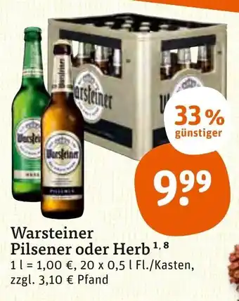 tegut Warsteiner Pilsener oder Herb 20x0,5L Angebot