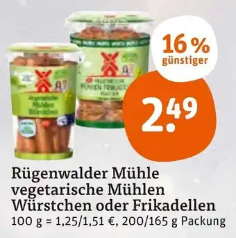 tegut Rügenwalder Mühle Vegetarische Mühlen Würstchen oder Frikadellen 200/165g Angebot