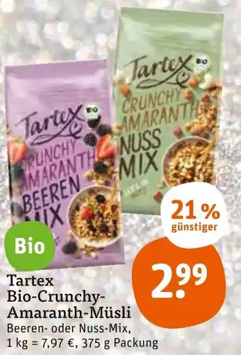 tegut Tartex Bio Crunchy Amaranth Müsli 375g Angebot