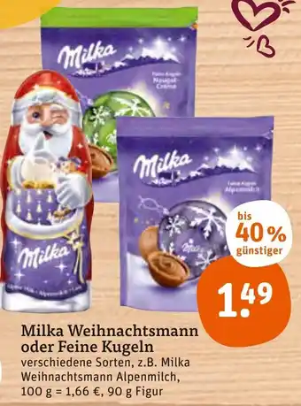 tegut Milka Weihnachtsmann oder Feine Kugeln 90g Angebot