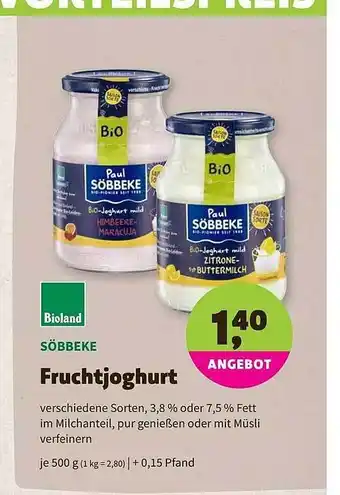 Biomarkt Söbbeke Fruchtjoghurt 500g Angebot