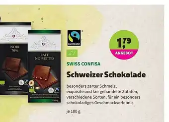 Aleco Biomarkt Swiss Confisa Schweizer Schokolade 100g Angebot