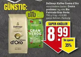 Scheck-in-Center Dallmayr Kaffee Crema D'oro Crema Prodomo Oder Bio Fairtrade Gran Verde Angebot