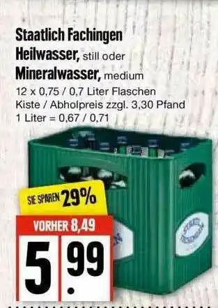 Edeka Staatlich Fachingen Heilwasser , Still Oder Mineralwasser Angebot