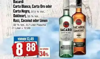 Edeka Bacardi Carta Blanca, Carta Oro Oder Carta Negra, Oakheart, Razz, Coconut Oder Limon Angebot