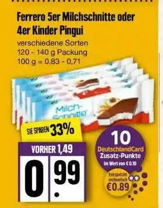 Edeka Ferrero 5er Milchschnitte Oder 4er Kinder Pingui Angebot