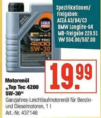 Hellweg Motorenöl „top Tec 4200 5w-30” Angebot