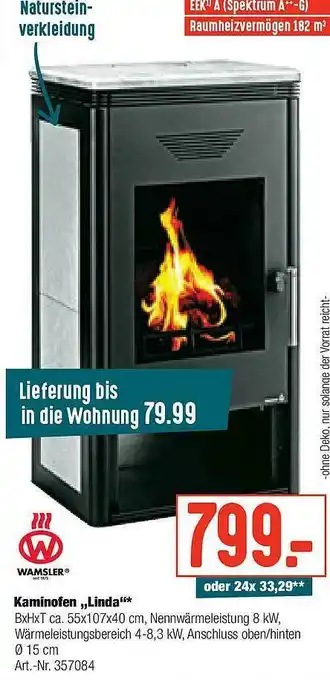 Hellweg Kaminofen „linda” Wamsler Angebot