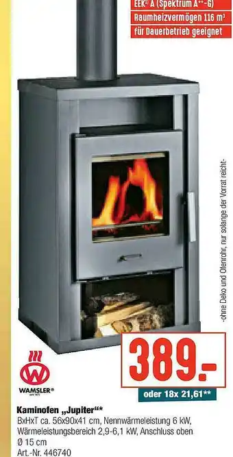 Hellweg Kaminofen „jupiter” Wamsler Angebot