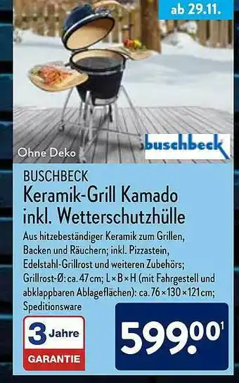 Aldi Nord Buschbeck Keramik-grill Kamado Inkl. Wetterschutzhülle Angebot