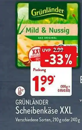 Aldi Nord Grünländer Scheibenkäse XXL Angebot