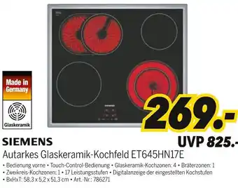 MEDIMAX SIEMENS Autarkes Glaskeramik-Kochfeld ET645HN17E Angebot