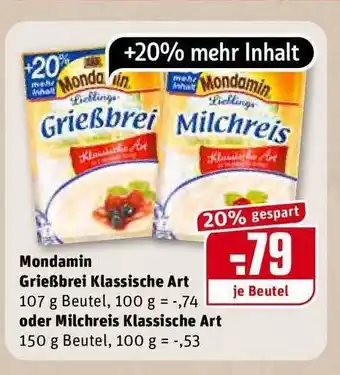 REWE Kaufpark Mondamin Grießbrei Klassische Art Oder Milchreis Klassische Art Angebot