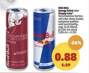 PENNY Red Bull Energy Drink Oder Simply Cola Angebot