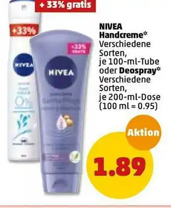 PENNY Nivea Handcreme Oder Deospray Angebot