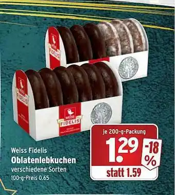 Wasgau Weiss Fidelis Oblatenlebkuchen Angebot