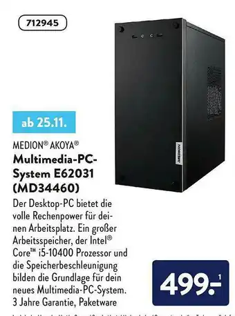 Aldi Nord Medion Akoya Multimedia-pc-system E62031 Angebot