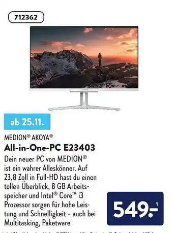 Aldi Nord Medion Akoya Allin1-pc E23403 Angebot